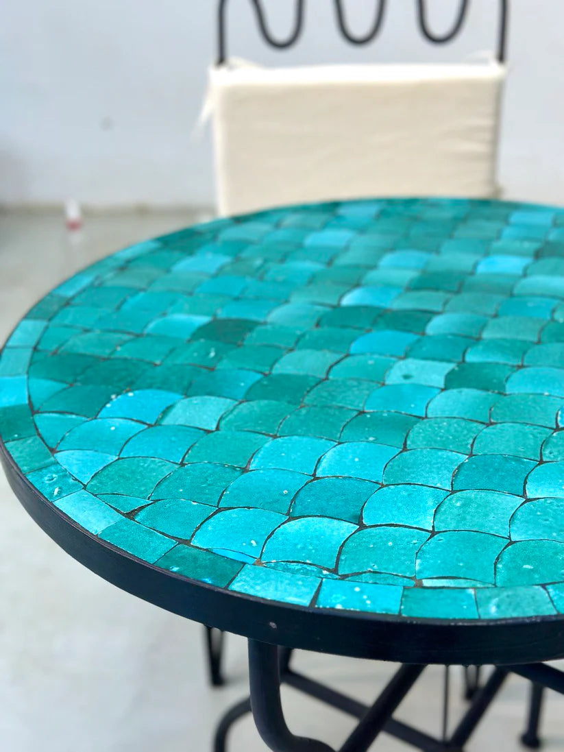 Moroccan Mystique Handcrafted Tile Table with Mermaid Patterns