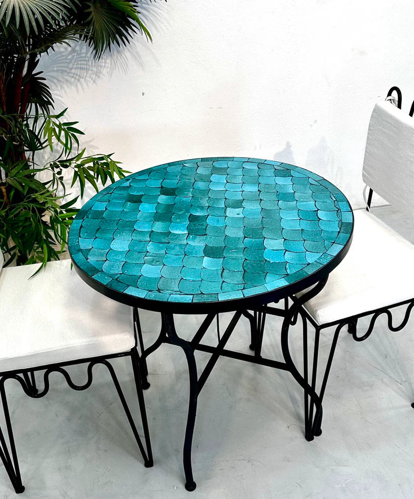 Moroccan Mystique Handcrafted Tile Table with Mermaid Patterns