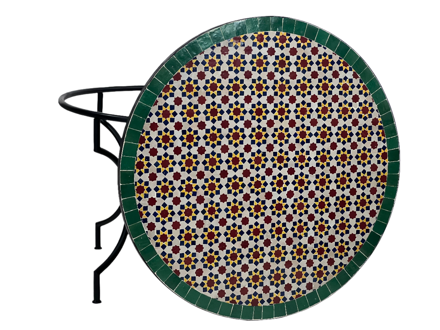 Handmade Moroccan Mosaic Table – Customizable Zellige Tile Table with Iron Base for Indoor and Outdoor Use