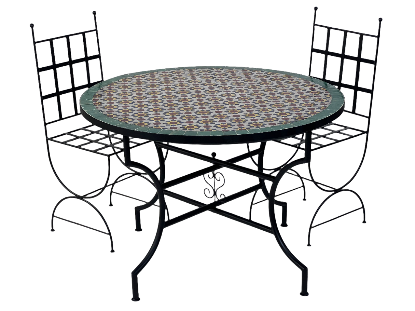 Handmade Moroccan Mosaic Table – Customizable Zellige Tile Table with Iron Base for Indoor and Outdoor Use