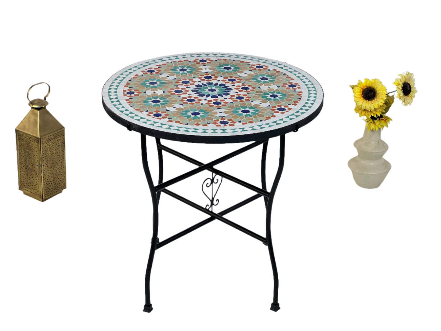 Personalizable Mosaic Table – Handcrafted Round Colorful Table with Moroccan Traditional Candle Design – Ideal for Patio and Home Furniture