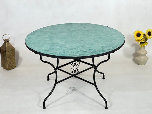 Natural Green Table - Handmade Mosaic Round Table  Unique Moroccan Zellige, Traditional Custom-Made Design, Luxurious Outdoor Side Furniture