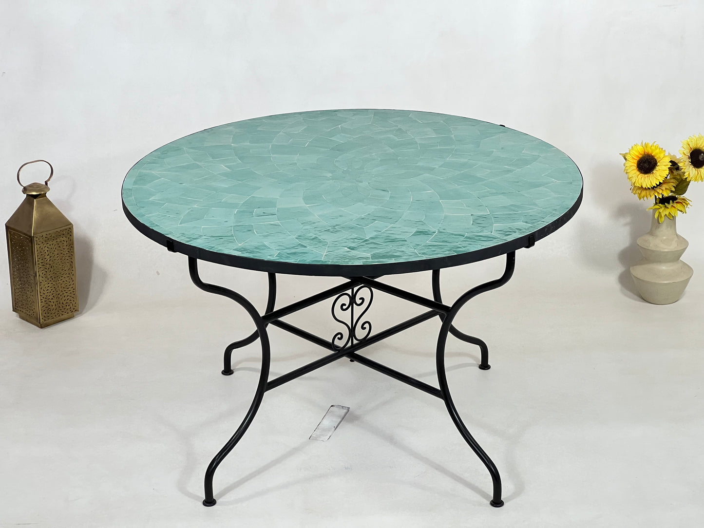 Natural Green Table - Handmade Mosaic Round Table  Unique Moroccan Zellige, Traditional Custom-Made Design, Luxurious Outdoor Side Furniture