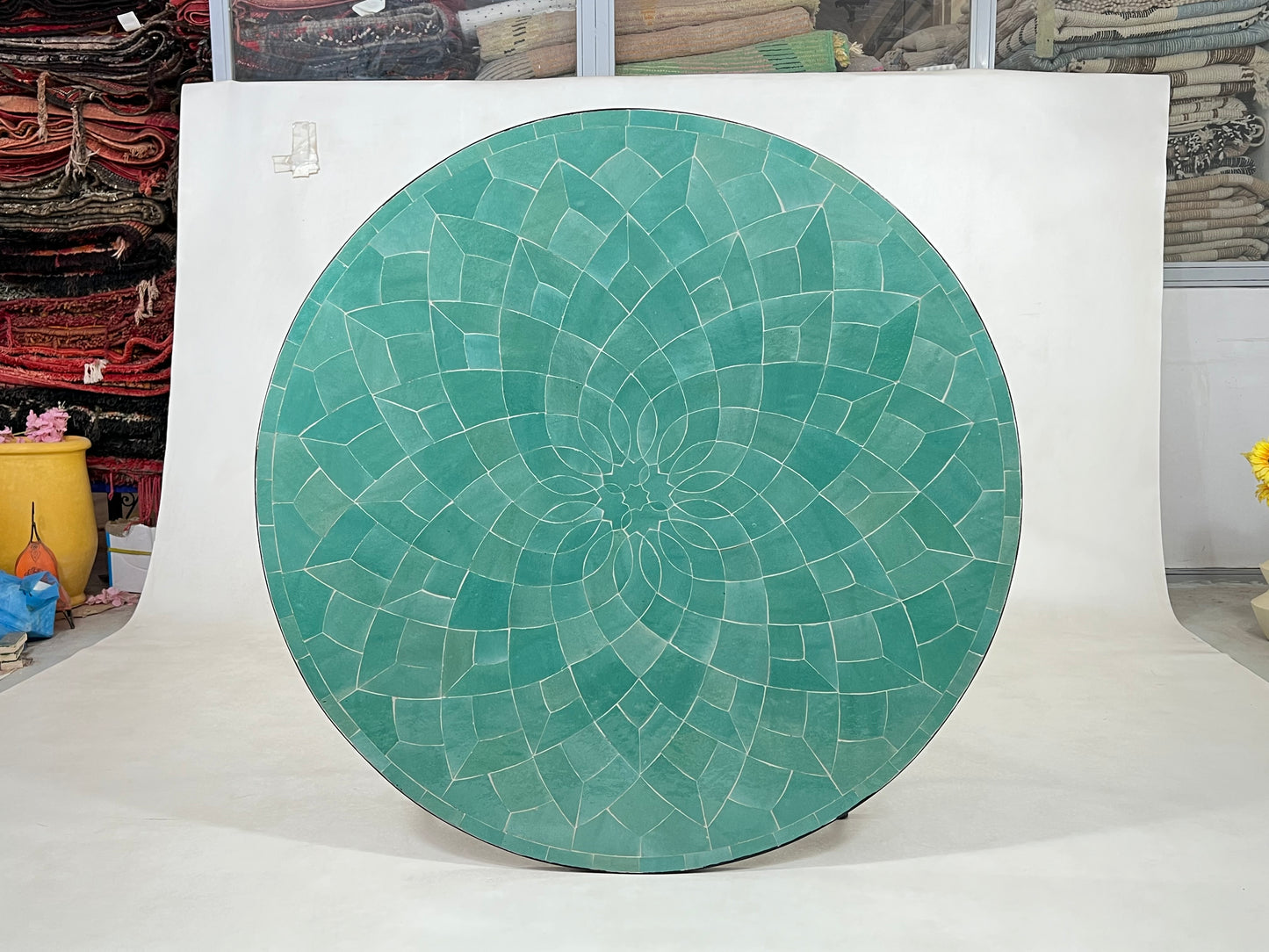 Natural Green Table - Handmade Mosaic Round Table  Unique Moroccan Zellige, Traditional Custom-Made Design, Luxurious Outdoor Side Furniture