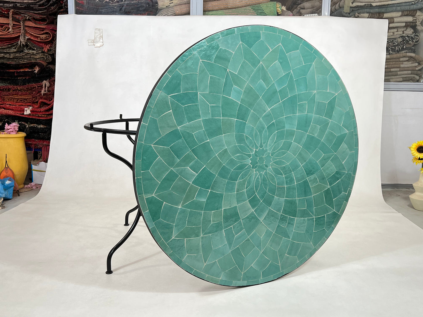 Natural Green Table - Handmade Mosaic Round Table  Unique Moroccan Zellige, Traditional Custom-Made Design, Luxurious Outdoor Side Furniture