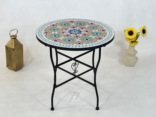 Personalizable Mosaic Table – Handcrafted Round Colorful Table with Moroccan Traditional Candle Design – Ideal for Patio and Home Furniture