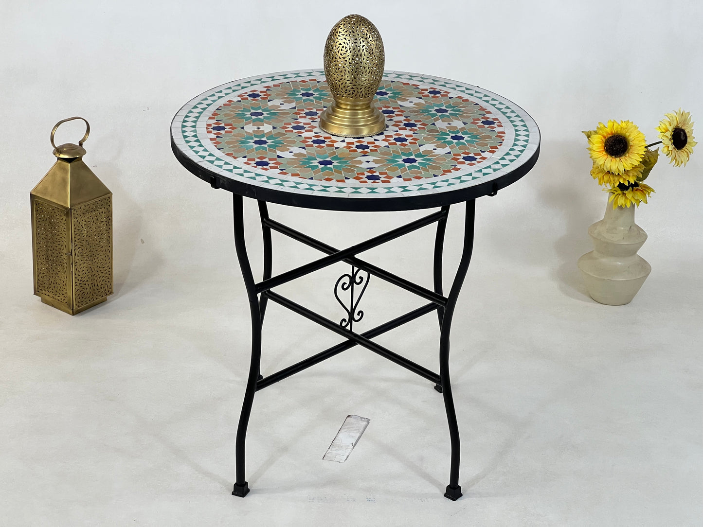 Personalizable Mosaic Table – Handcrafted Round Colorful Table with Moroccan Traditional Candle Design – Ideal for Patio and Home Furniture