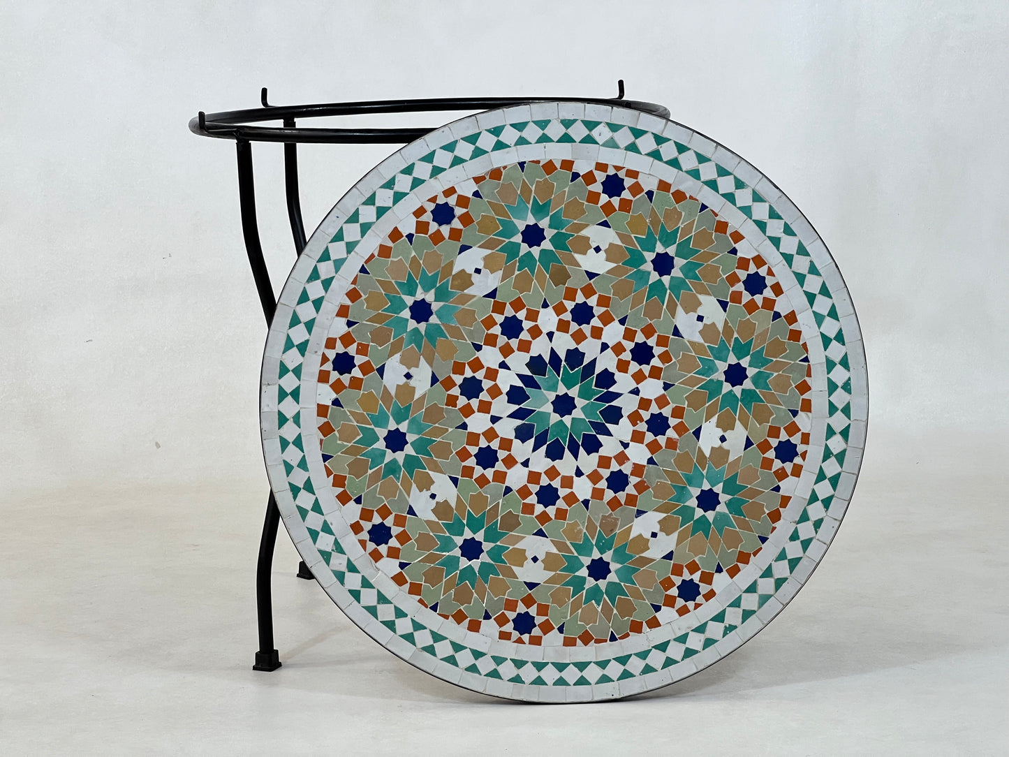 Personalizable Mosaic Table – Handcrafted Round Colorful Table with Moroccan Traditional Candle Design – Ideal for Patio and Home Furniture