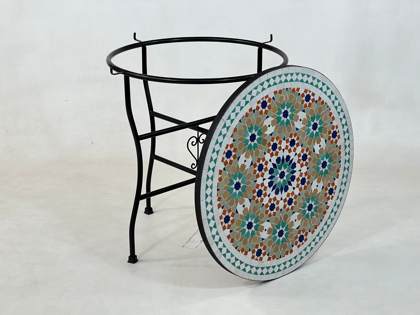 Personalizable Mosaic Table – Handcrafted Round Colorful Table with Moroccan Traditional Candle Design – Ideal for Patio and Home Furniture