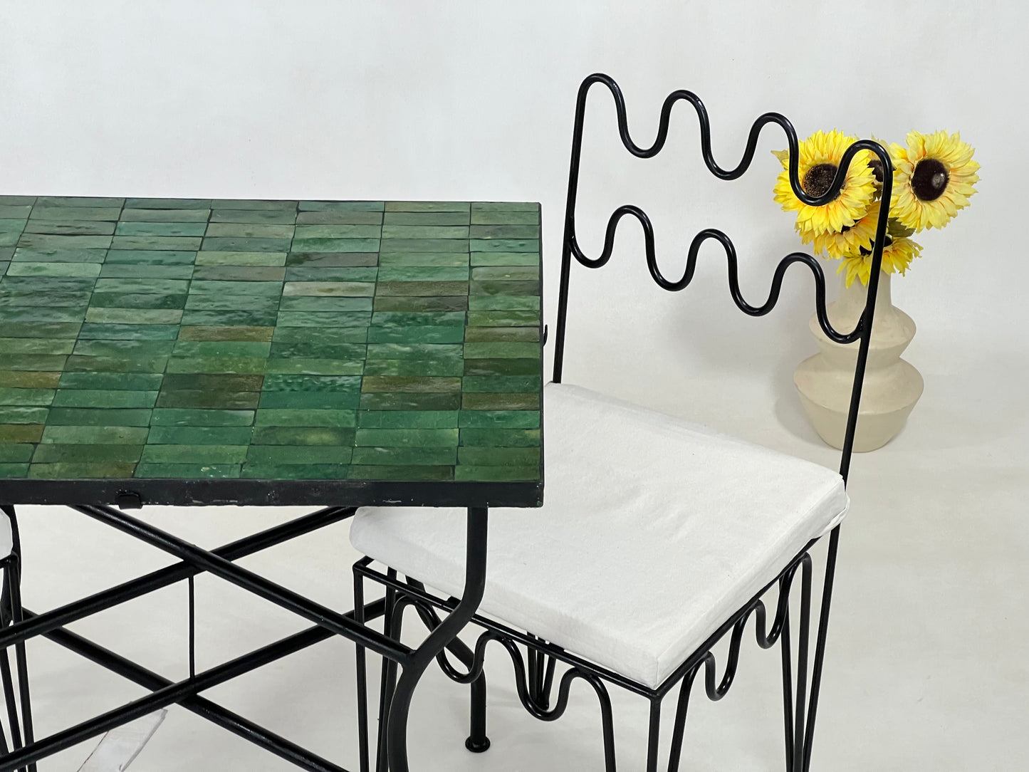 Handmade Moroccan Mosaic Table - Customizable Green Rectangular Zellije Table