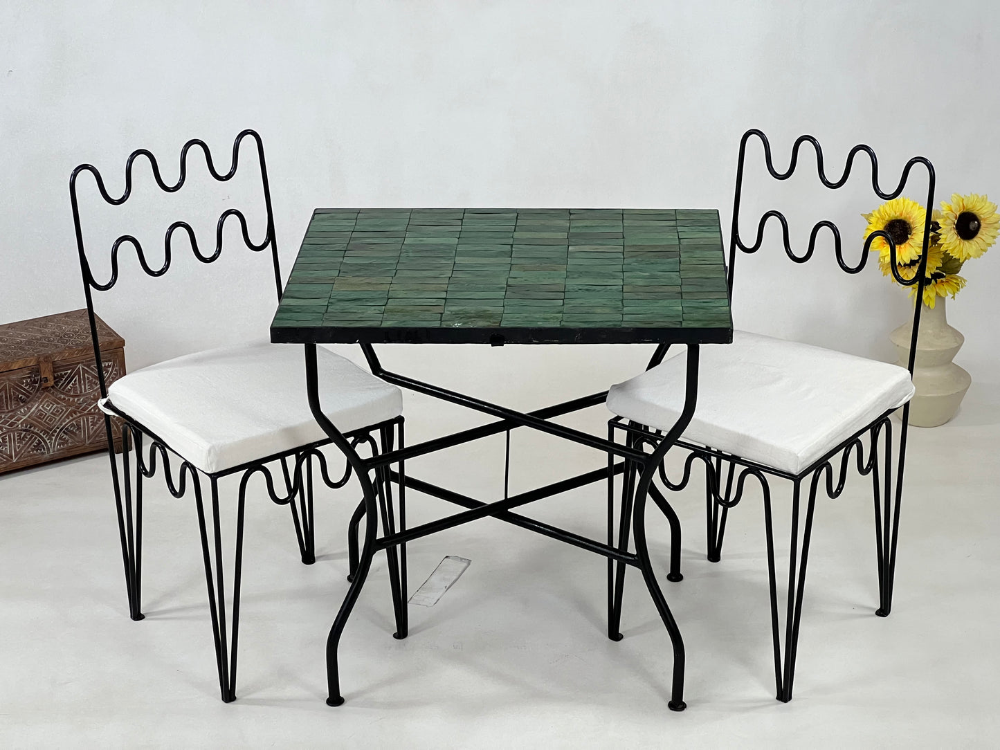 Handmade Moroccan Mosaic Table - Customizable Green Rectangular Zellije Table