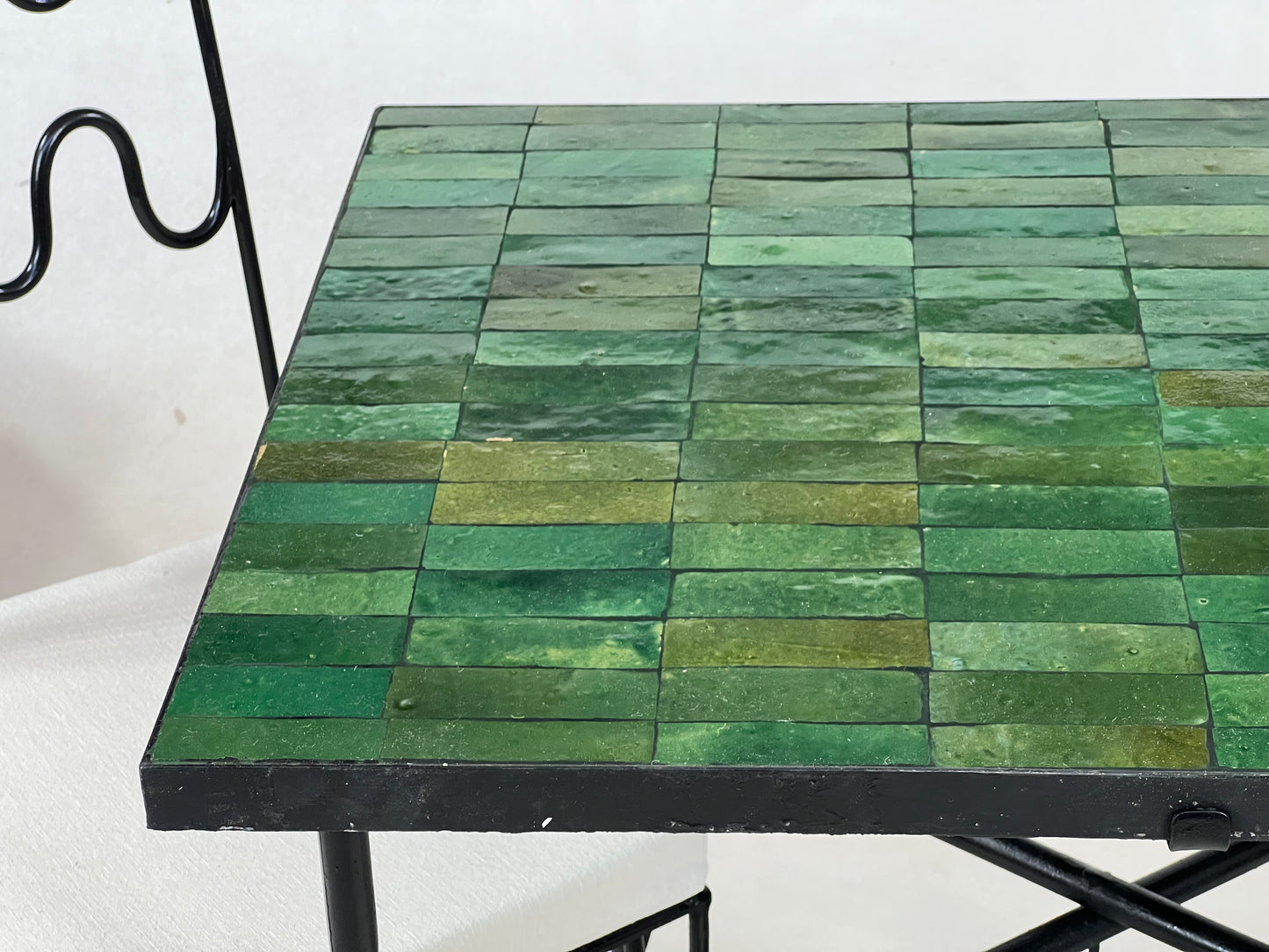 Handmade Moroccan Mosaic Table - Customizable Green Rectangular Zellije Table