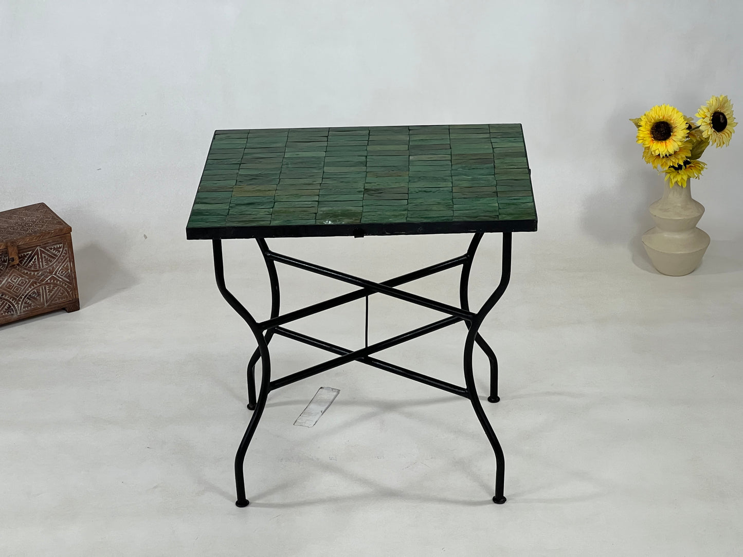 Handmade Moroccan Mosaic Table - Customizable Green Rectangular Zellije Table