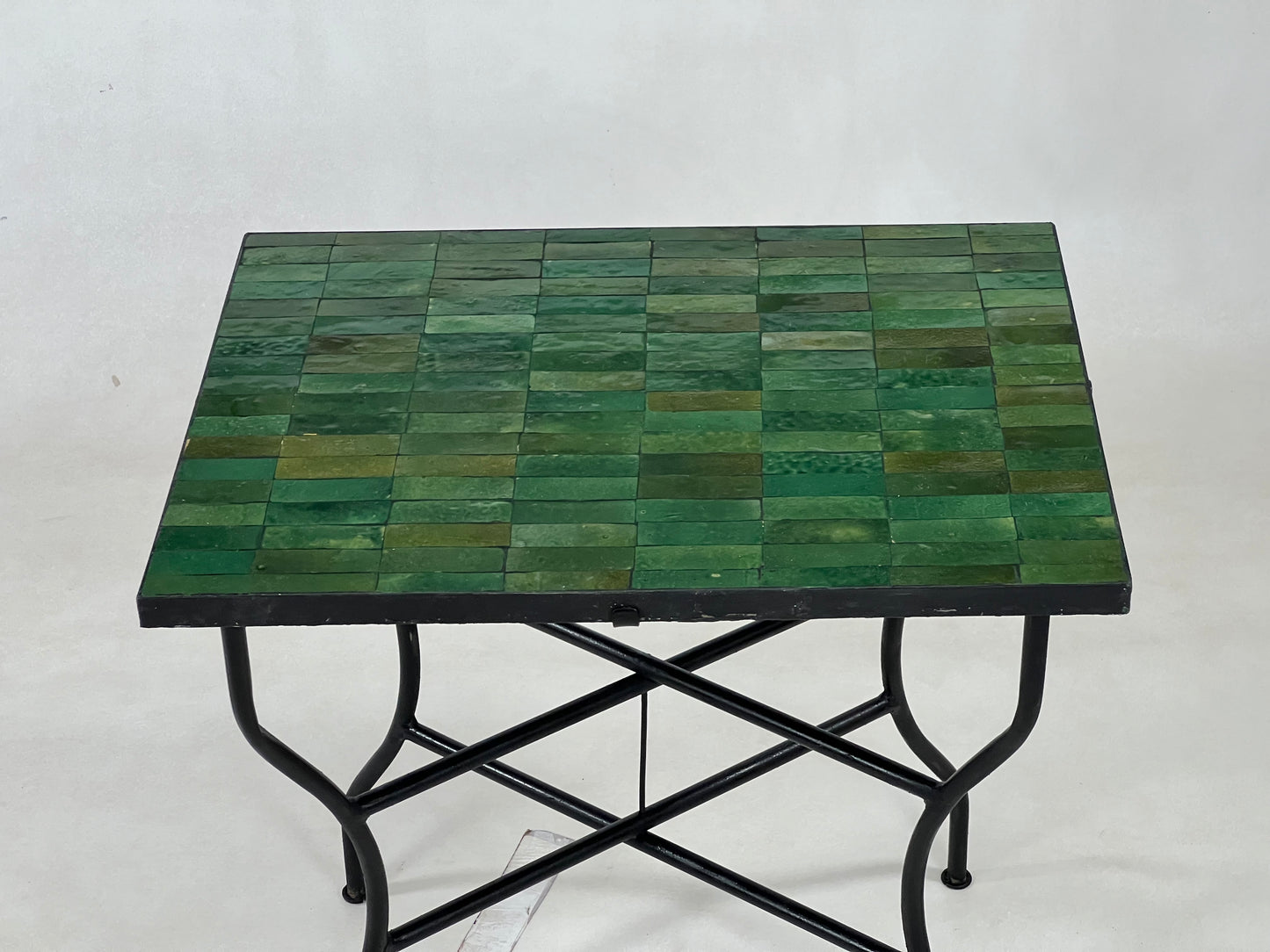 Handmade Moroccan Mosaic Table - Customizable Green Rectangular Zellije Table