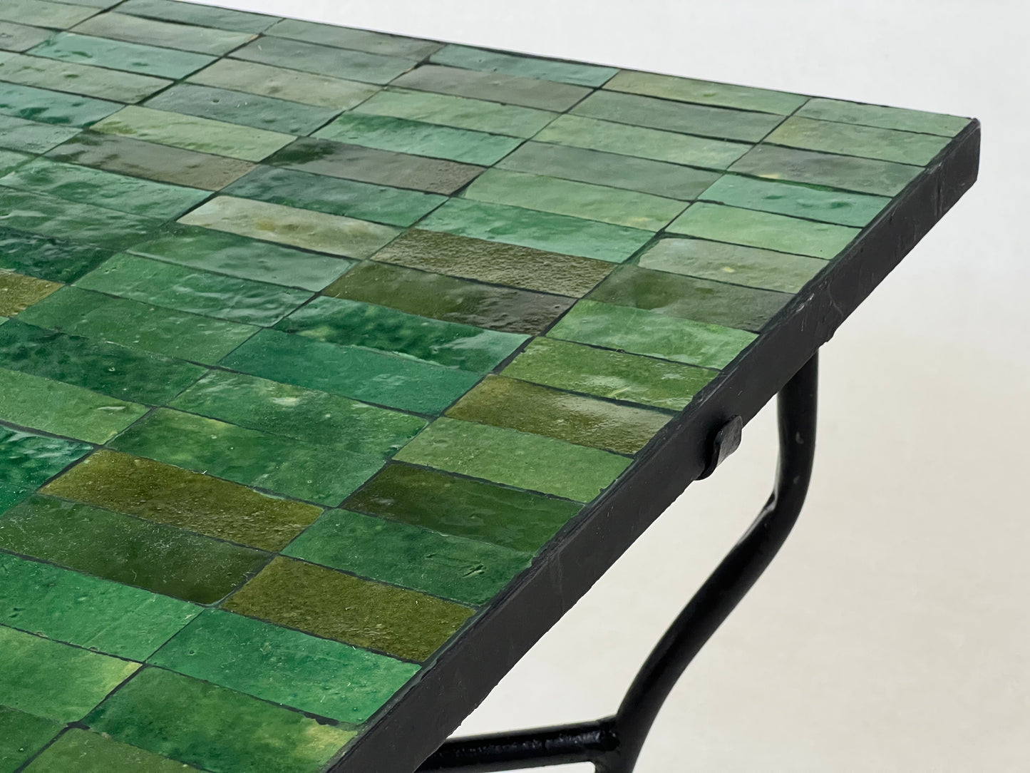 Handmade Moroccan Mosaic Table - Customizable Green Rectangular Zellije Table