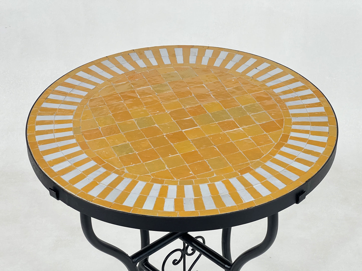 Handcrafted Orange Mosaic Table – Luxurious Round Table for Home Decor and Outdoor Patio Furniture – Elevate Your Patio