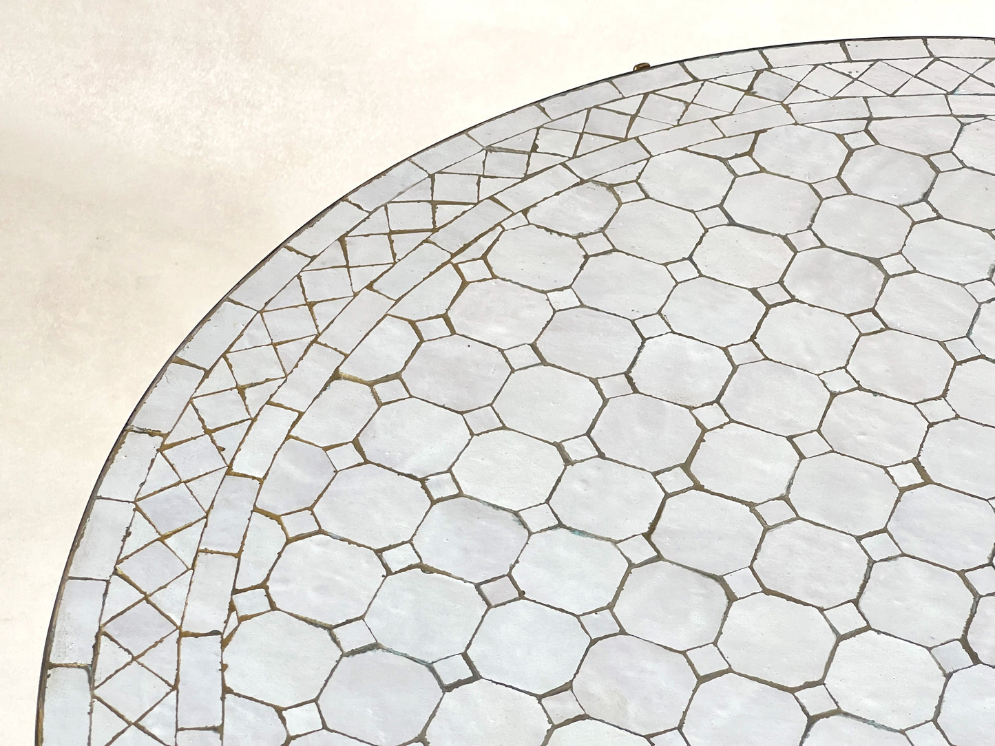 Luxurious Moroccan Handmade Mosaic Table - White Round Mid-Century Modern Patio Table with Golden Base