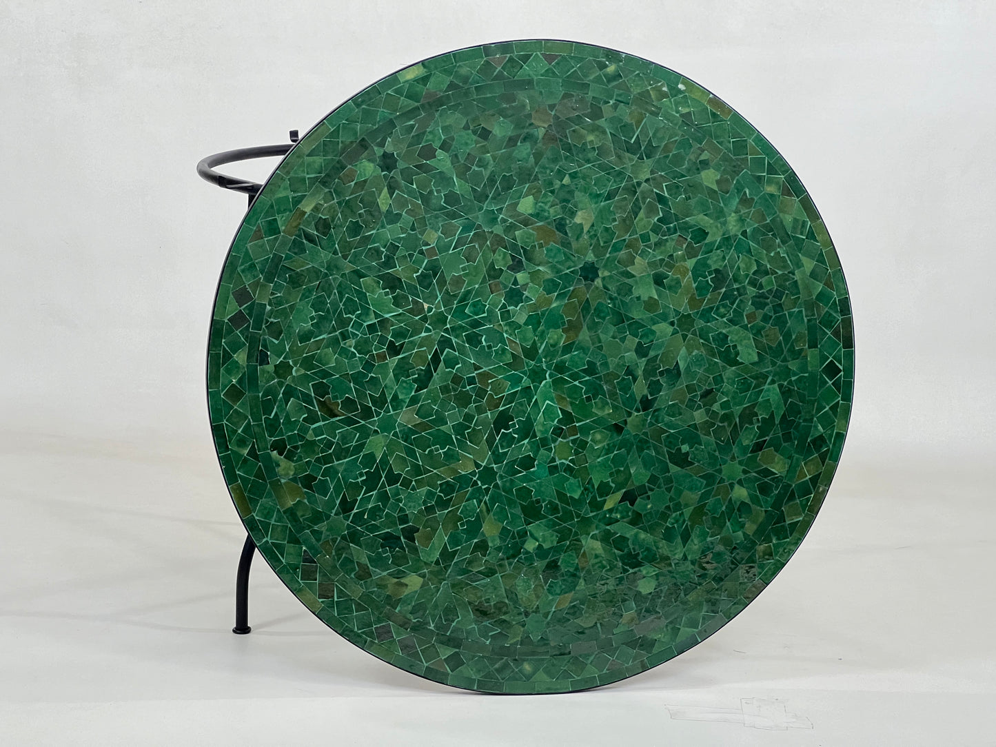 Sophisticated Mosaic Table – Handcrafted Round Green Tamegrout Table with Custom Traditional Cross Design – Luxurious Outdoor Patio Furniture