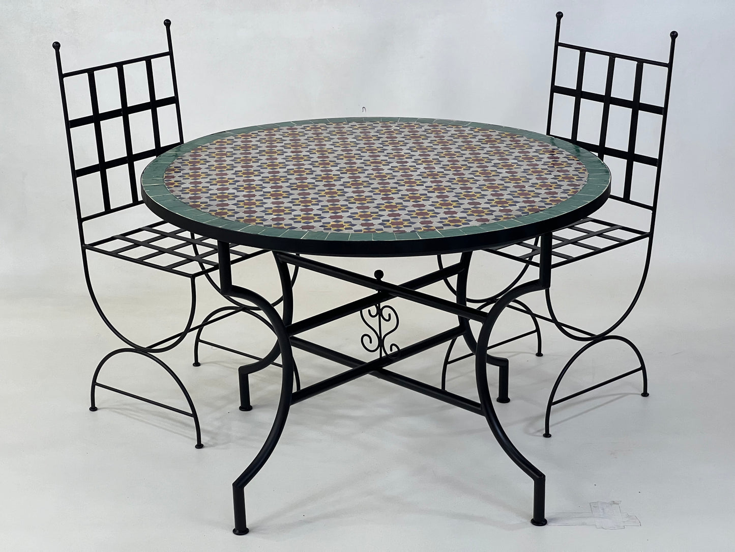 Handmade Moroccan Mosaic Table – Customizable Zellige Tile Table with Iron Base for Indoor and Outdoor Use