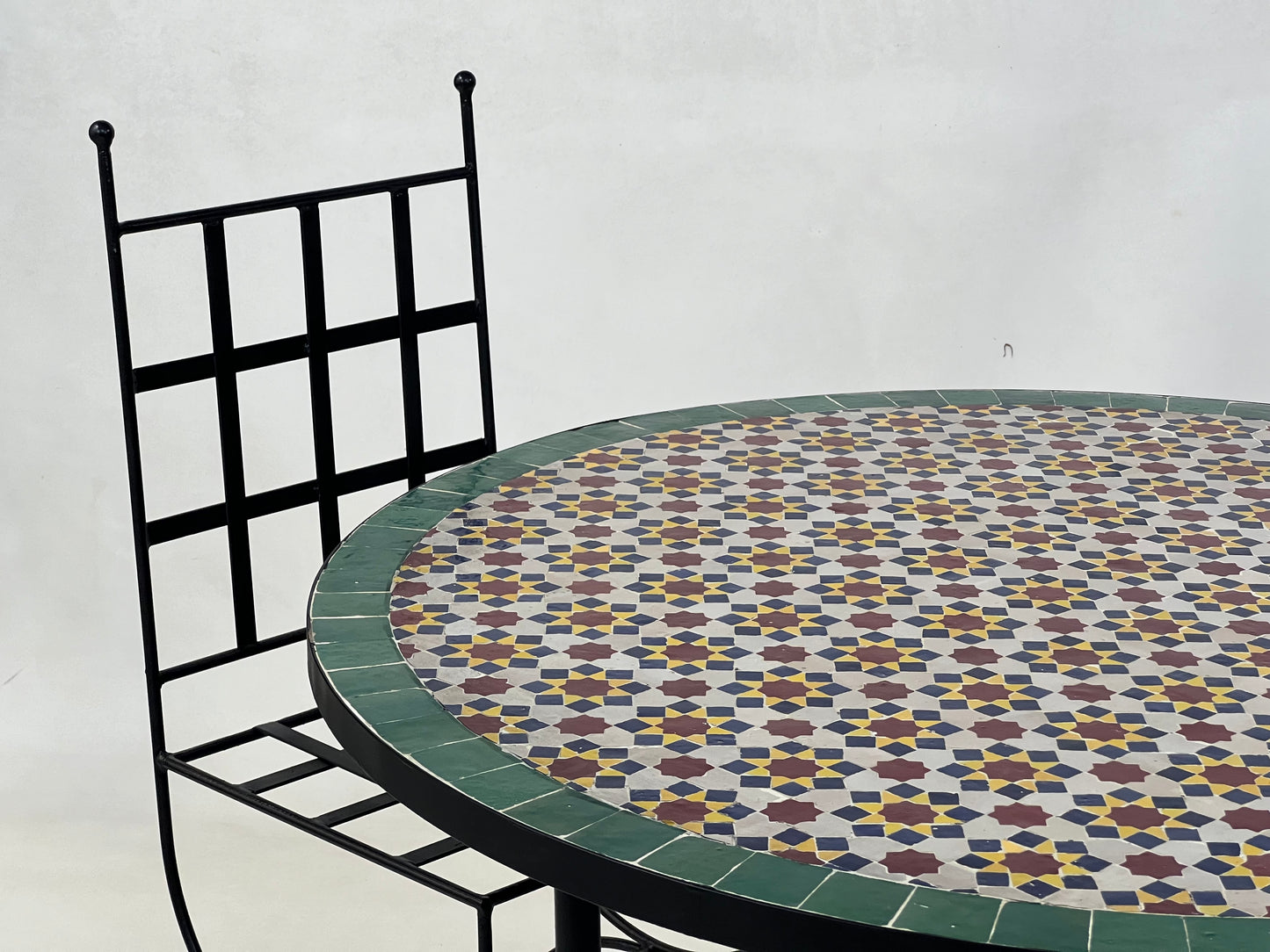 Handmade Moroccan Mosaic Table – Customizable Zellige Tile Table with Iron Base for Indoor and Outdoor Use