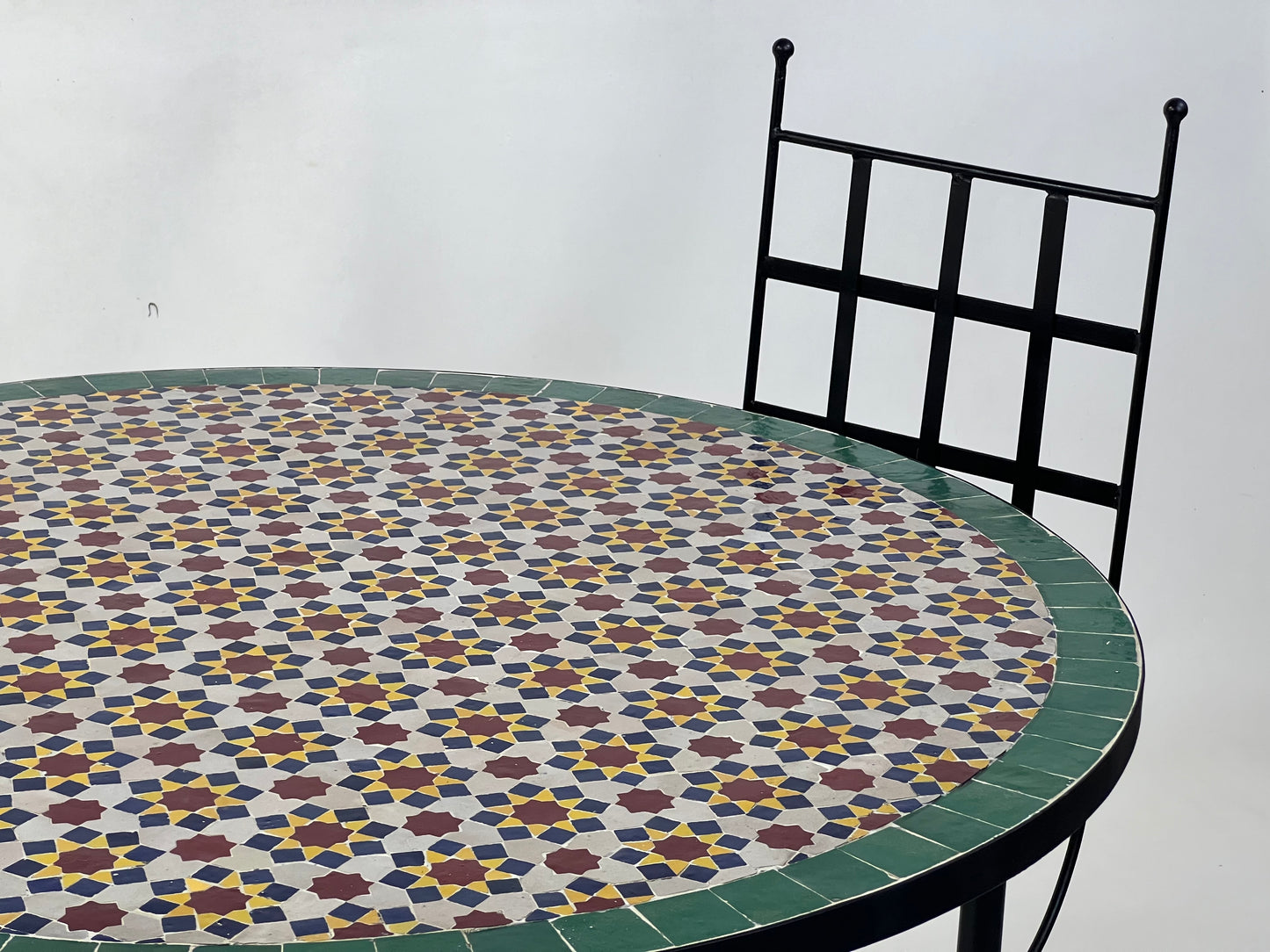 Handmade Moroccan Mosaic Table – Customizable Zellige Tile Table with Iron Base for Indoor and Outdoor Use