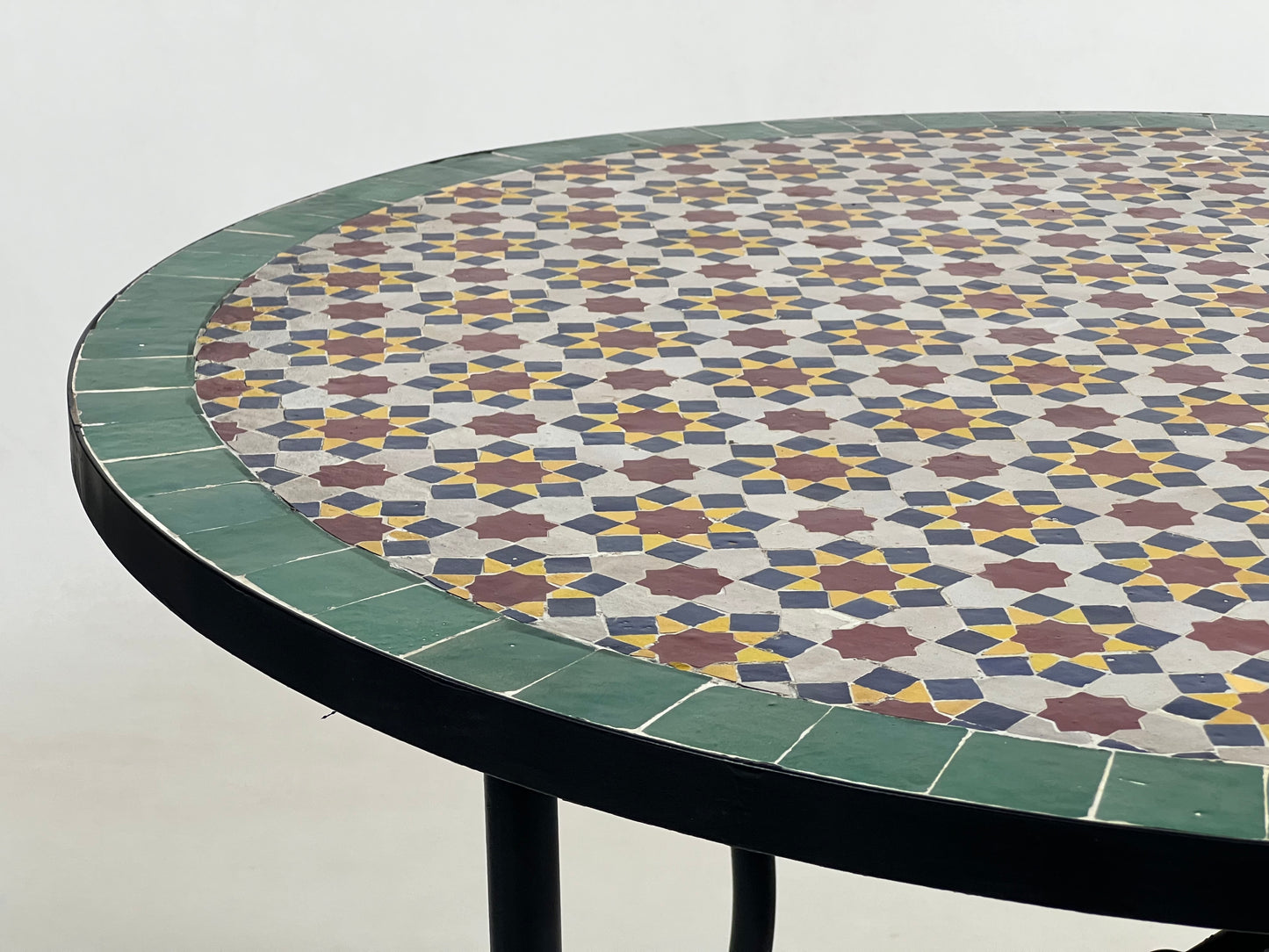 Handmade Moroccan Mosaic Table – Customizable Zellige Tile Table with Iron Base for Indoor and Outdoor Use