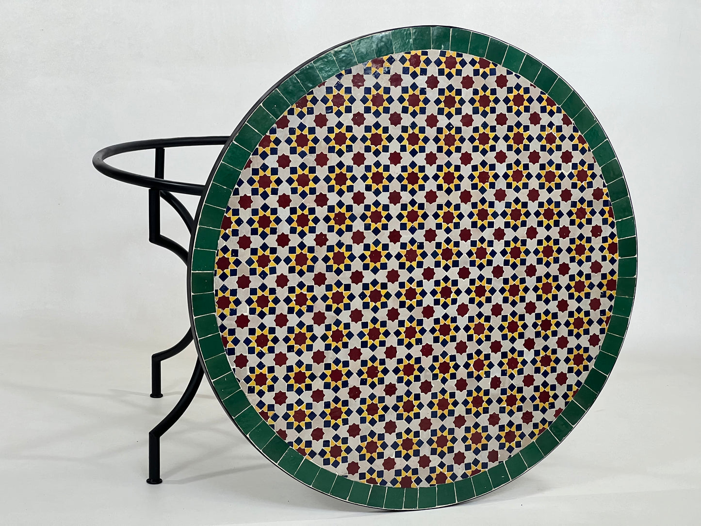 Handmade Moroccan Mosaic Table – Customizable Zellige Tile Table with Iron Base for Indoor and Outdoor Use