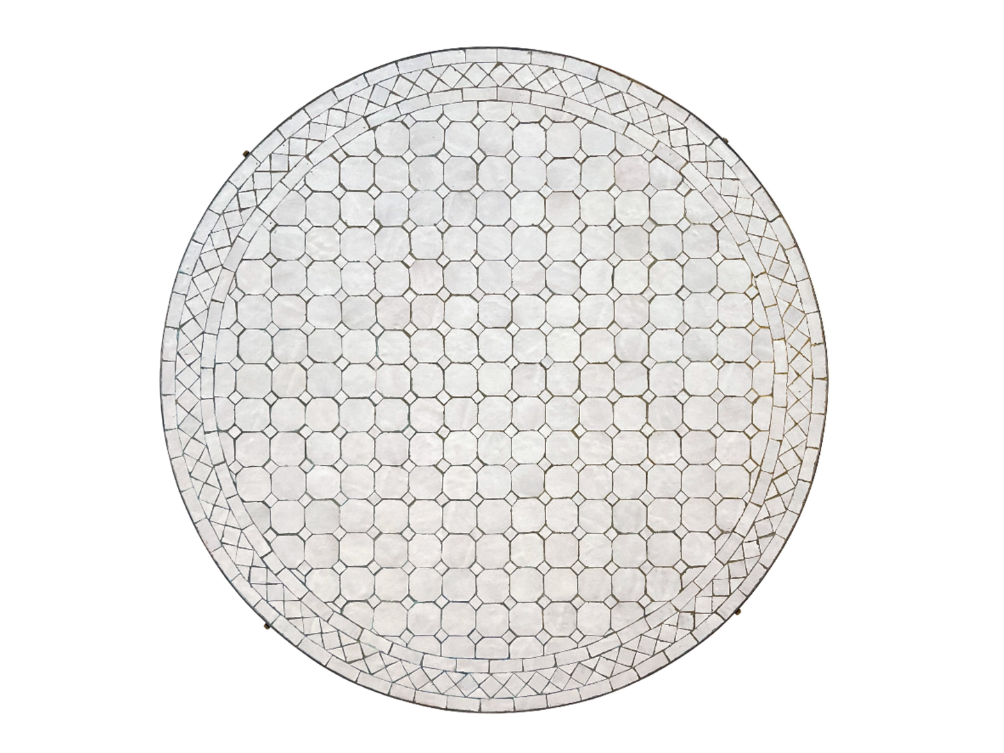 Luxurious Moroccan Handmade Mosaic Table - White Round Mid-Century Modern Patio Table with Golden Base