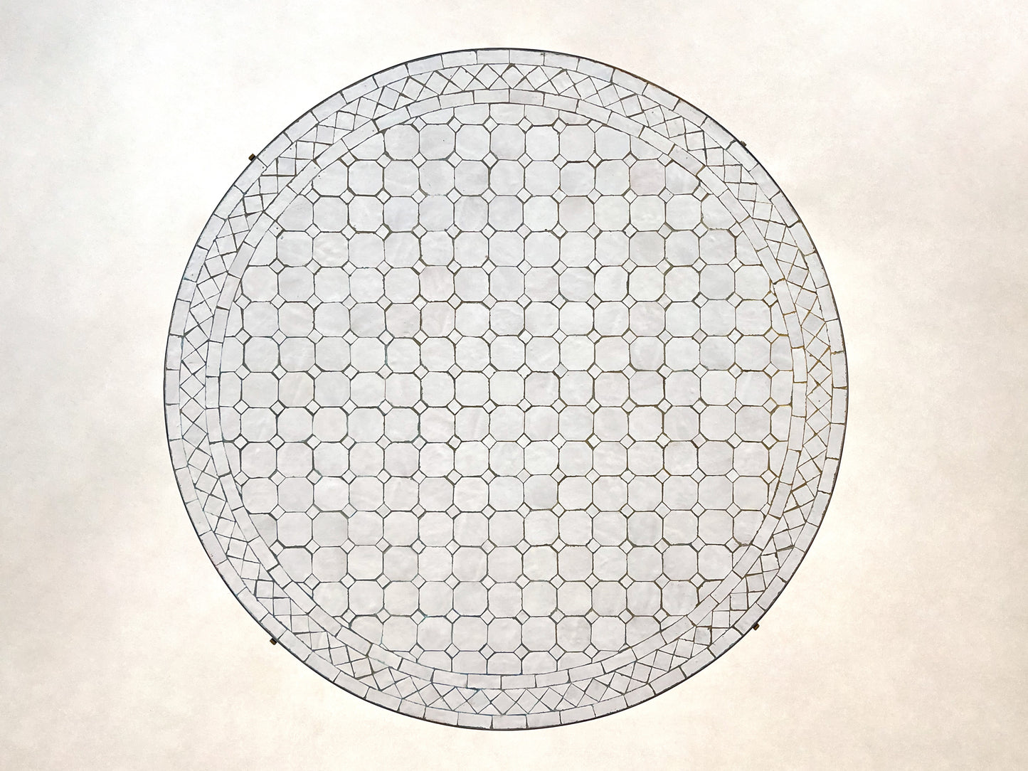 Luxurious Moroccan Handmade Mosaic Table - White Round Mid-Century Modern Patio Table with Golden Base