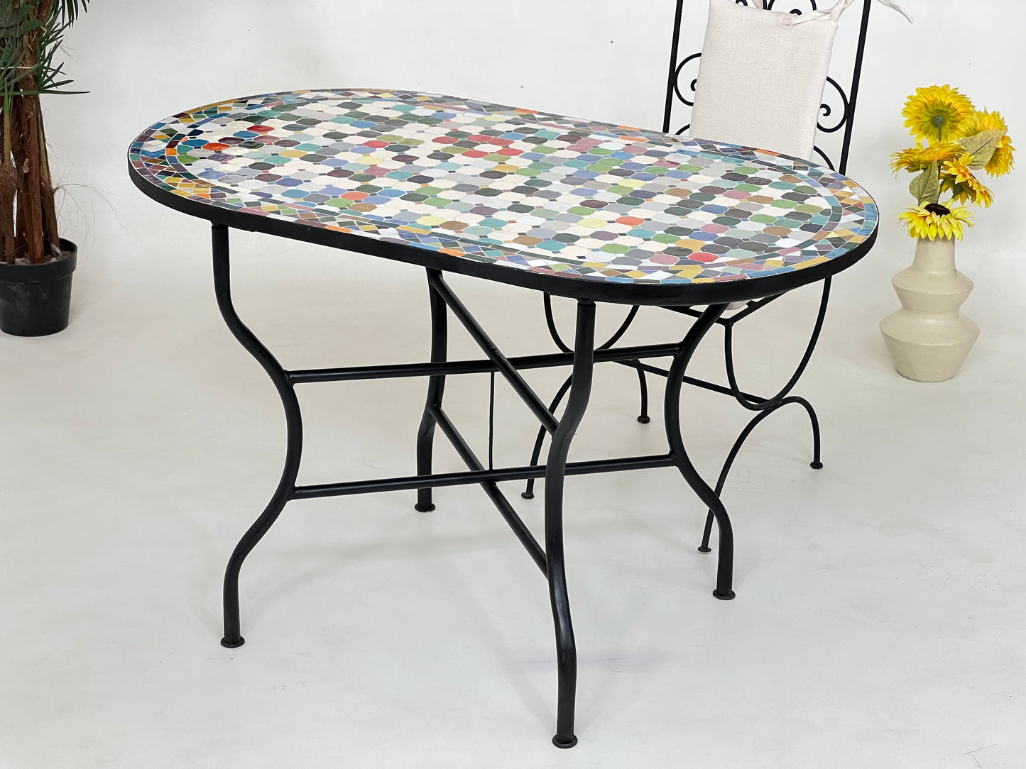 Stunning Mosaic Table – Customizable Oval Table with Traditional Moroccan Design, Luxurious Made-to-Order Colorful Patio Furniture