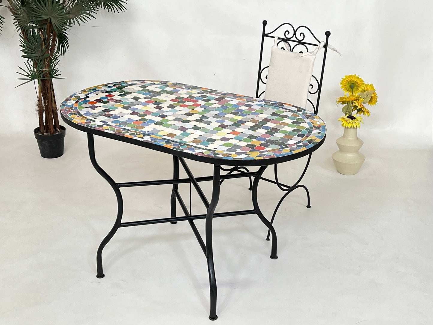 Stunning Mosaic Table – Customizable Oval Table with Traditional Moroccan Design, Luxurious Made-to-Order Colorful Patio Furniture