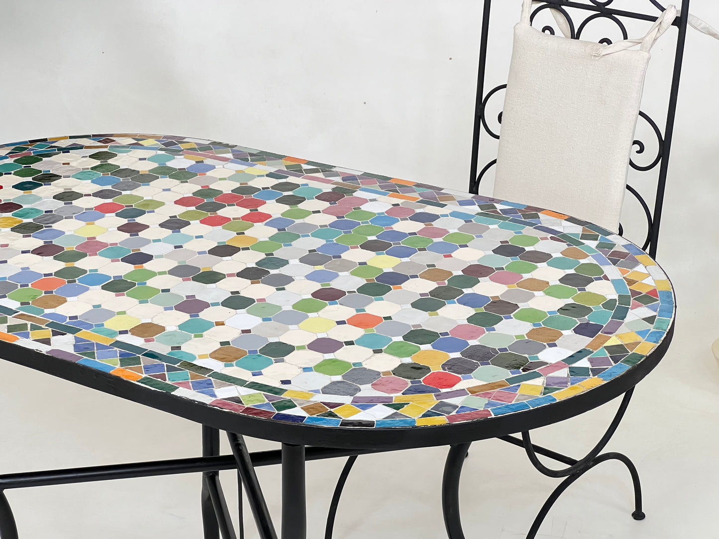 Stunning Mosaic Table – Customizable Oval Table with Traditional Moroccan Design, Luxurious Made-to-Order Colorful Patio Furniture