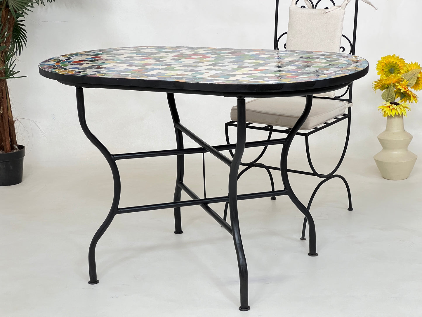 Stunning Mosaic Table – Customizable Oval Table with Traditional Moroccan Design, Luxurious Made-to-Order Colorful Patio Furniture