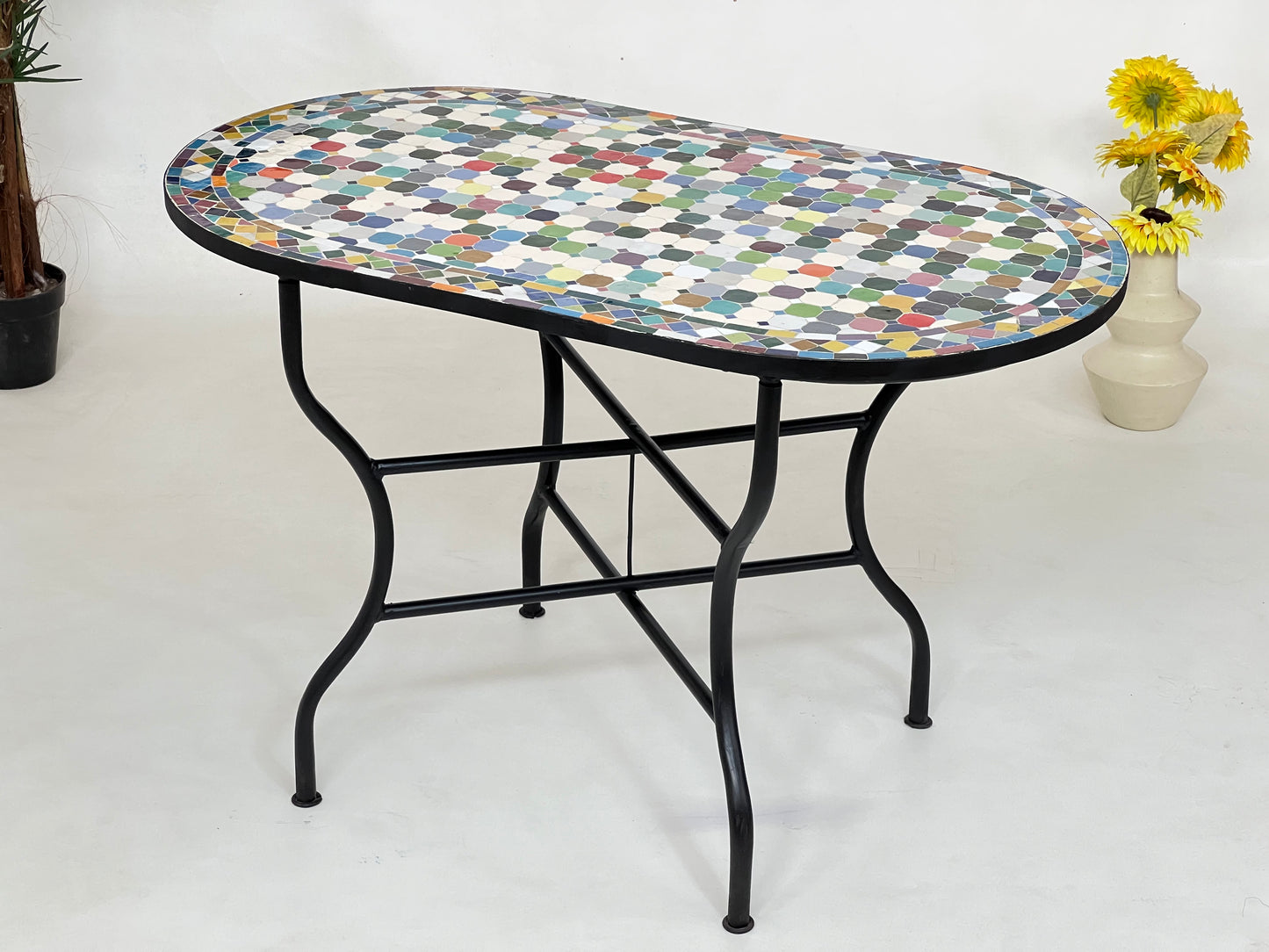 Stunning Mosaic Table – Customizable Oval Table with Traditional Moroccan Design, Luxurious Made-to-Order Colorful Patio Furniture