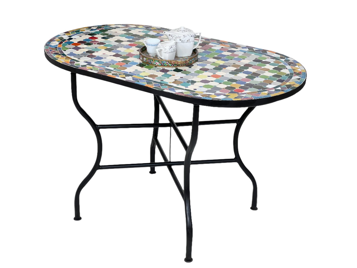 Stunning Mosaic Table – Customizable Oval Table with Traditional Moroccan Design, Luxurious Made-to-Order Colorful Patio Furniture