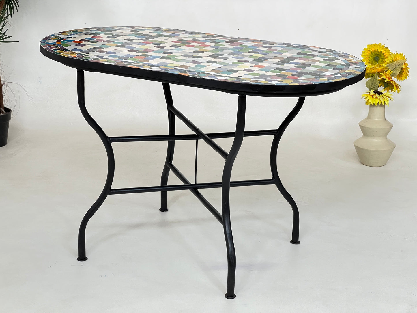 Stunning Mosaic Table – Customizable Oval Table with Traditional Moroccan Design, Luxurious Made-to-Order Colorful Patio Furniture