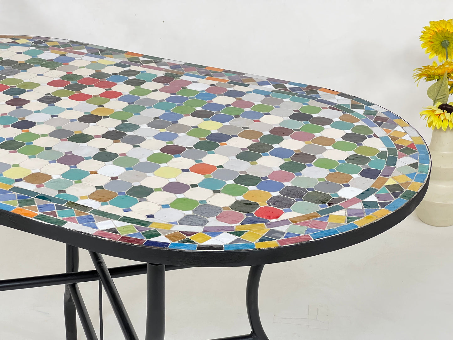 Stunning Mosaic Table – Customizable Oval Table with Traditional Moroccan Design, Luxurious Made-to-Order Colorful Patio Furniture