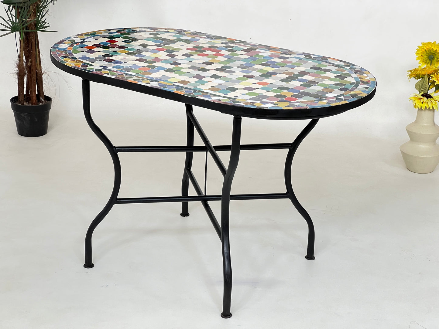 Stunning Mosaic Table – Customizable Oval Table with Traditional Moroccan Design, Luxurious Made-to-Order Colorful Patio Furniture