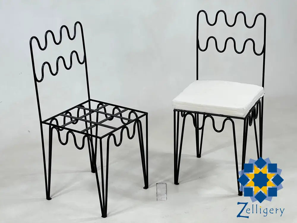 Handcrafted Moroccan Iron Stools - Elegant Wrought Chairs With Complimentary White Cushions Unique