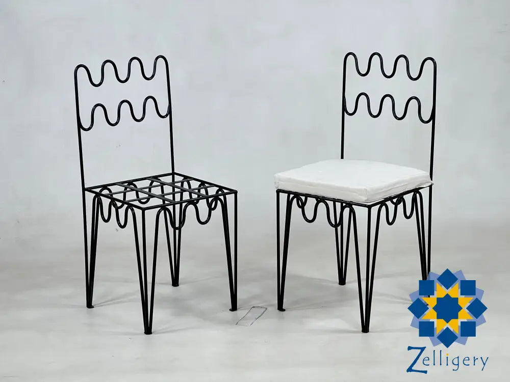 Handcrafted Moroccan Iron Stools - Elegant Wrought Chairs With Complimentary White Cushions Unique