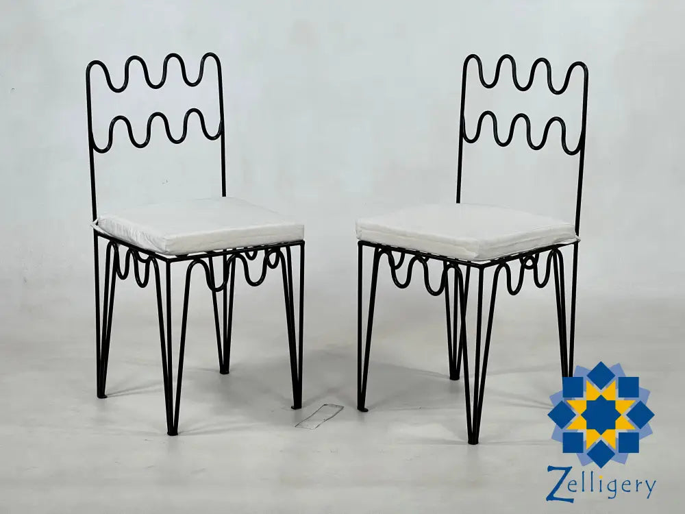 Handcrafted Moroccan Iron Stools - Elegant Wrought Chairs With Complimentary White Cushions Unique