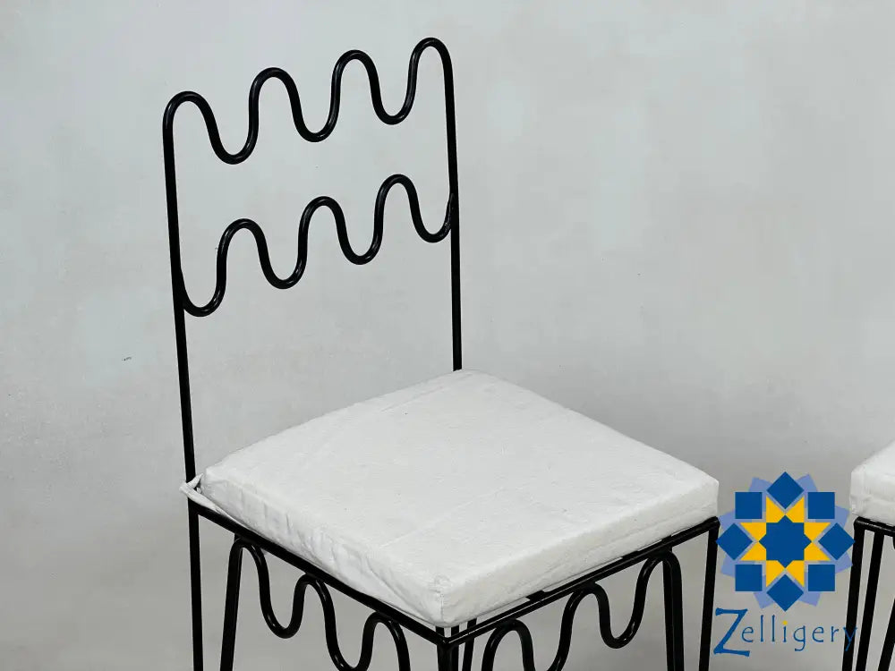 Handcrafted Moroccan Iron Stools - Elegant Wrought Chairs With Complimentary White Cushions Unique