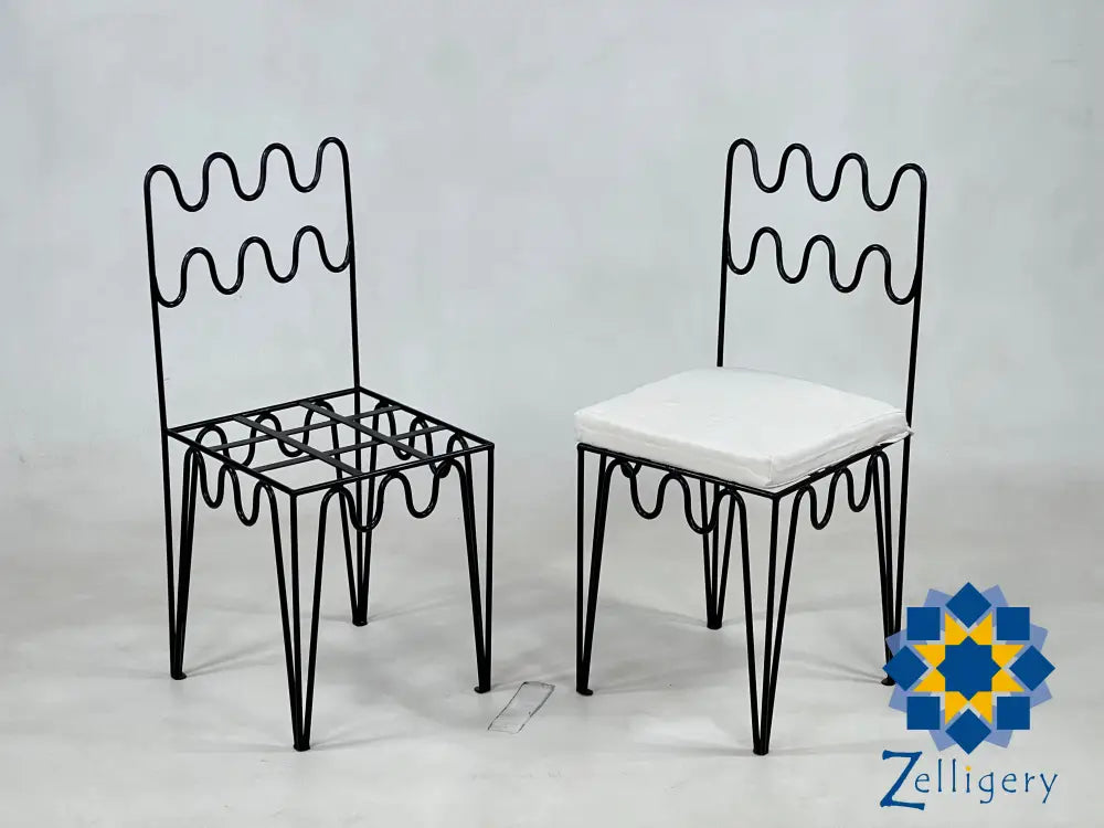 Handcrafted Moroccan Iron Stools - Elegant Wrought Chairs With Complimentary White Cushions Unique