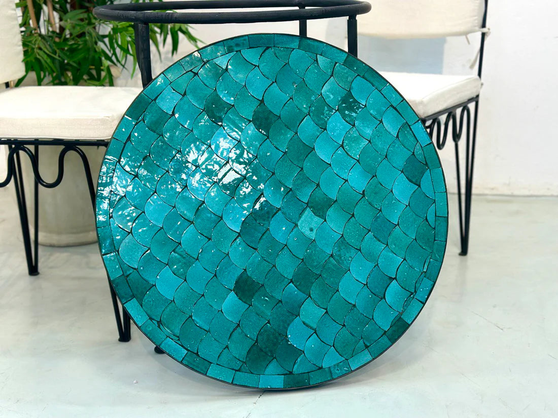 Moroccan Mystique Handcrafted Tile Table with Mermaid Patterns